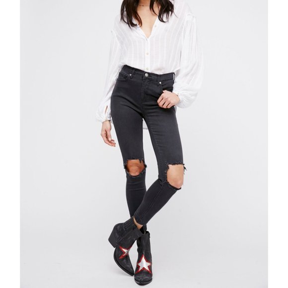 NWT Free People Busted Skinny Jean / Washed Black - Picture 1 of 3